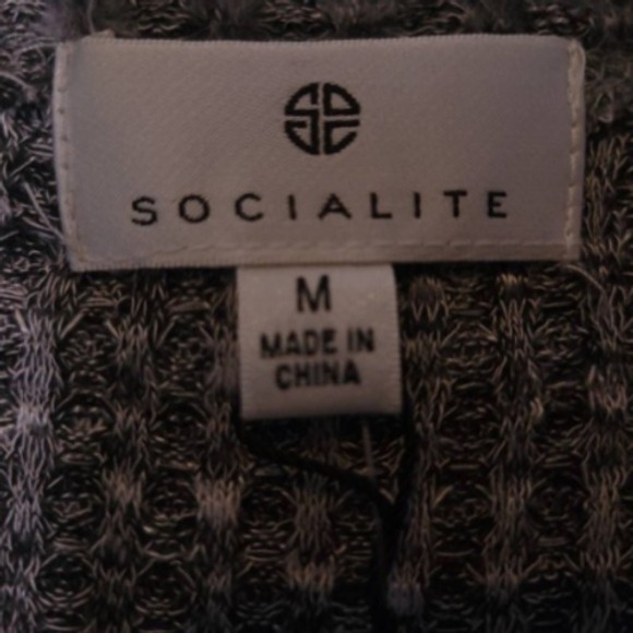 Socialite Womens Pullover Sweater Black Gray Marled Long Sleeve Notch Neck M New - Picture 7 of 9